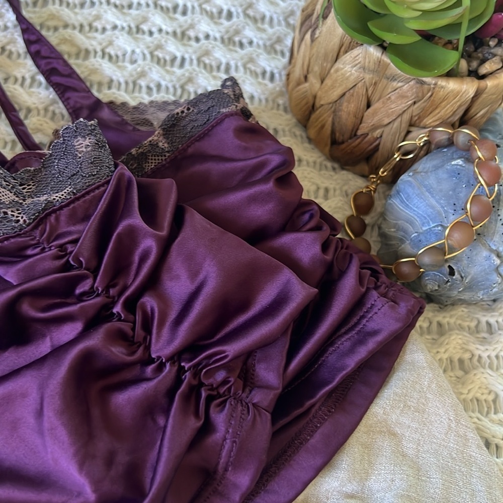 FREE PEOPLE Festival Ren Faire Purple Satin and Lace Trim Cropped Camisole - Picture 2 of 8